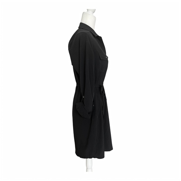 Eddie Bauer Black Belted Stretch Button Shirt Dress Size Small Roll-Tab Sleeves - Picture 3 of 12